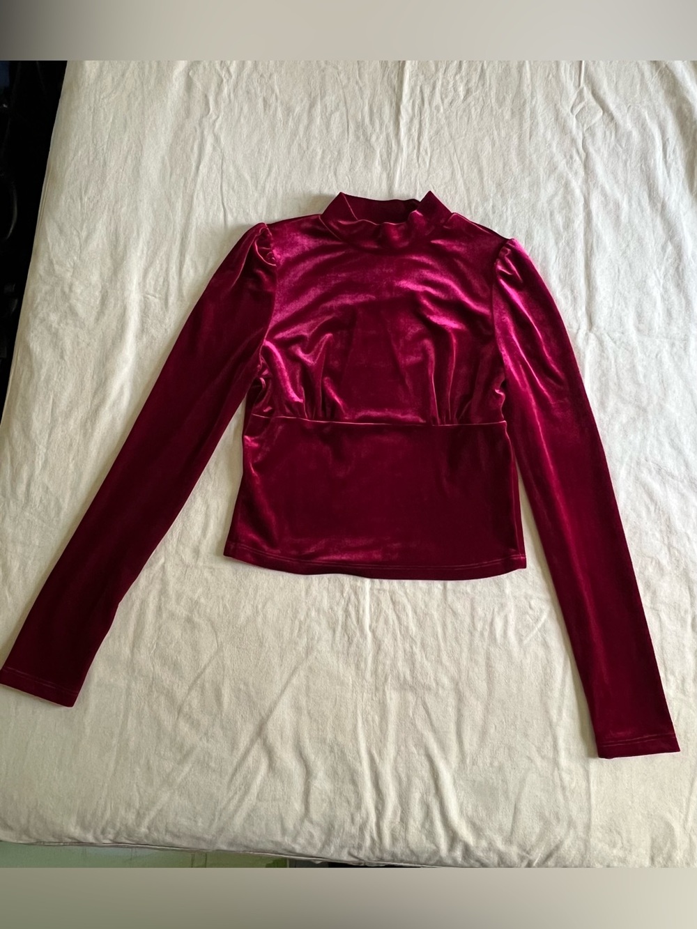 SHEIN Velvet Mock Neck Long Sleeve Top in Wine Red